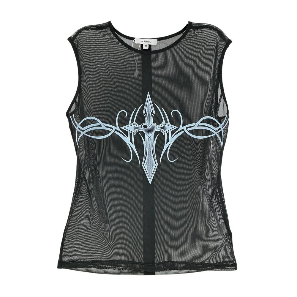 Miaou Sheer Black Drew Tank Top Size M - Picture 2 of 4